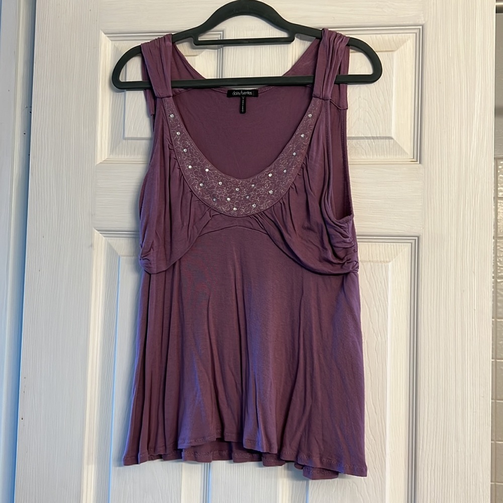 Mauve tank with embellishment detail at neckline